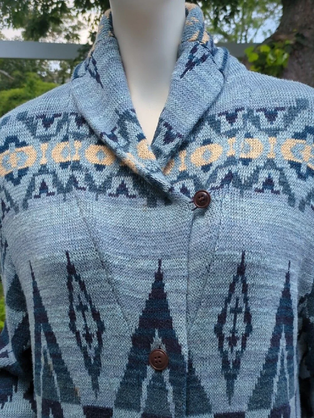 Ralph Lauren Cozy Blue Geometric Button-Front Sweater